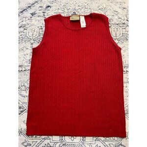 Vintage Liz Claiborne Red Cable Knit Sleeveless Sweater Vest Medium 100% Cotton